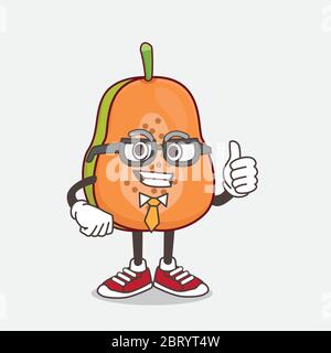 Un'illustrazione del carattere mascotte di uomo d'affari del cartone animato Papaya della frutta che indossa la cravatta e gli occhiali Illustrazione Vettoriale