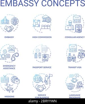 Set di icone di concetto di Ambasciata Illustrazione Vettoriale