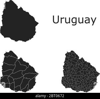 Mappe vettoriali dell'Uruguay con regioni amministrative, comuni, dipartimenti, frontiere Illustrazione Vettoriale