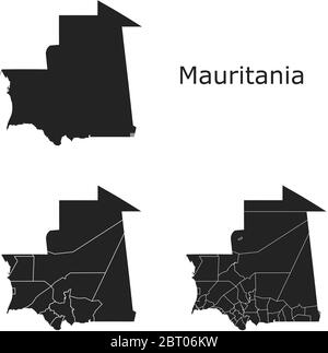 Mappe vettoriali della Mauritania con regioni amministrative, comuni, dipartimenti, frontiere Illustrazione Vettoriale