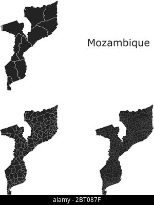 Mozambico mappe vettoriali con regioni amministrative, comuni, dipartimenti, frontiere Illustrazione Vettoriale