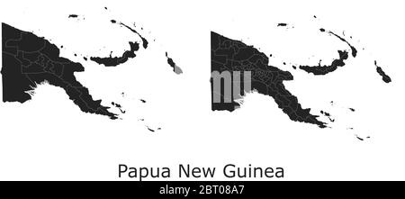 Papua Nuova Guinea mappe vettoriali con regioni amministrative, comuni, dipartimenti, frontiere Illustrazione Vettoriale