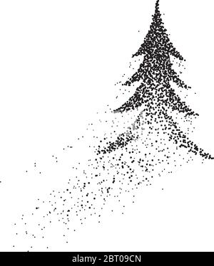 Albero di Natale fatto con una trama di punti che volano per disegnare la figura su sfondo bianco Illustrazione Vettoriale