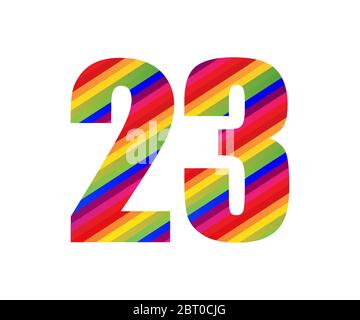 23 numero carattere numerico stile arcobaleno. Disegno grafico a ventitré numeri colorato isolato su sfondo bianco. Illustrazione Vettoriale