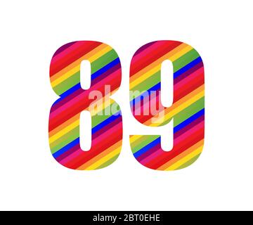 89 numero carattere numerico stile arcobaleno. Colorato ottantanove numero Vector Illustration Design isolato su sfondo bianco. Illustrazione Vettoriale