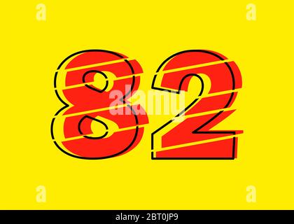 Glitch Modern Red 82 Number Design Vector Illustration. Numeral Vector stile trendy Flat Line. Modello di illustrazione di elementi vettoriali per Web Design o. Foto Stock