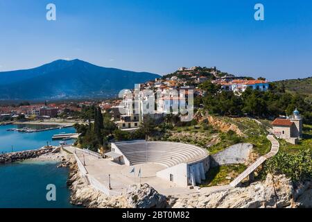 Paralio Astros vista aerea della città, Grecia, Peloponesse Foto Stock