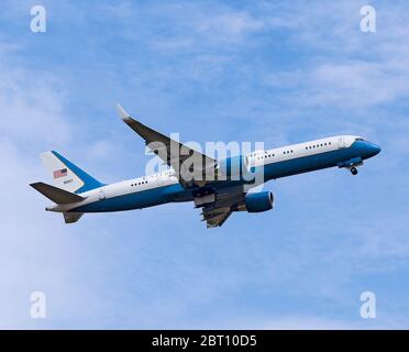 Il presidente Trump volando in Air Force One C-32A ad Allentown, Pennsylvania Foto Stock