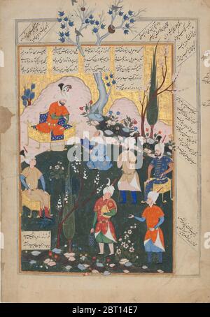 Nascita di Zal, Folio da uno Shahnama (Libro dei Re), 1576-77. Foto Stock