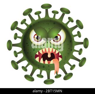 Corona Virus illustrazione.Green Virus cartone animato su sfondo bianco.Virus vettore illustrazione.Angry mostro/virus con lingua. Illustrazione Vettoriale