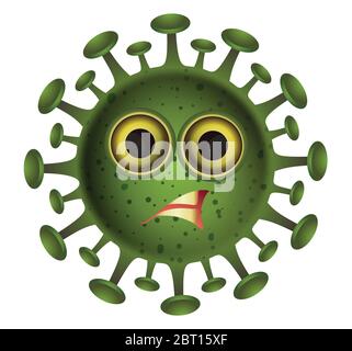 Corona Virus illustrazione.Green Virus cartone animato su sfondo bianco.Virus illustrazione vettore. Illustrazione Vettoriale
