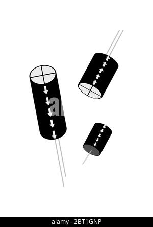 Componenti elettronici modello condensatore elettrolitico per testo. Illustrazione Vettoriale