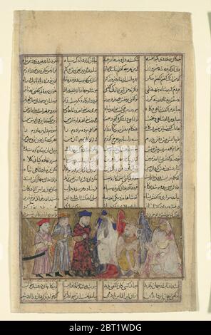 Iskandar alla presenza dei Brahmins, Folio da uno Shahnama (Libro dei Re) di Firdausi, ca. 1330-40. Foto Stock