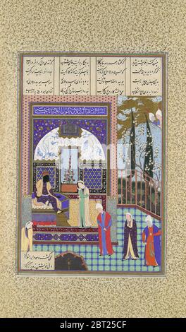 Siyavush è accusato da Sudaba prima di Kai Kavus, Folio 163v dal Shahnama (libro dei re) di Shah Tahmasp, ca. 1530-35. Foto Stock