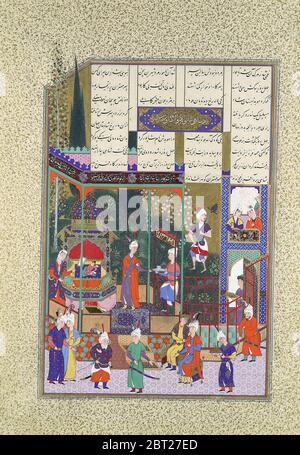 L'incoronazione del Bambino Shapur II, Folio 538r dal Shahnama (Libro dei Re) di Shah Tahmasp, ca. 1525-30. Foto Stock