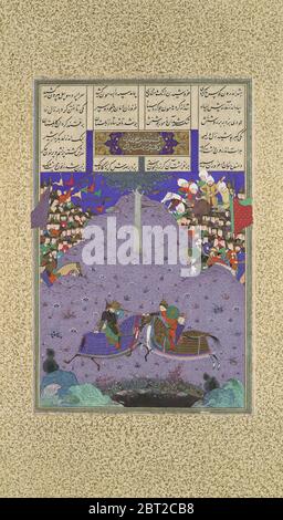 ZAL Slays Khazarvan, Folio 104r dal Shahnama (Libro dei Re) di Shah Tahmasp, ca. 1525-30. Foto Stock