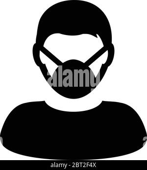 Icona maschera chirurgica vettore persona profilo uomo simbolo avatar maschile per la protezione medica e sanitaria in un pittogramma glifo illustrazione Illustrazione Vettoriale