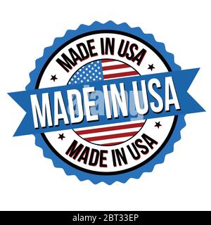Etichetta o adesivo Made in USA su sfondo bianco, illustrazione vettoriale Illustrazione Vettoriale