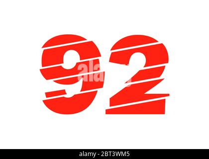 Illustrazione vettoriale di Modern Red 92 Number Design. Stile flat line alla moda di numerale vettoriale. Modello di illustrazione di elementi vettoriali per Web Design o Greeti Illustrazione Vettoriale