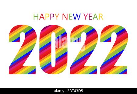 Modello di design Rainbow Happy New Year 2022. Design moderno per Calendario, inviti, biglietti d'auguri, volantini o stampe per le festività. Illustrazione Vettoriale