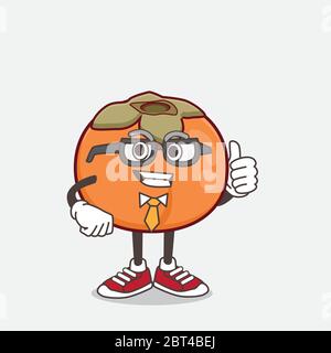 Un'illustrazione del carattere mascotte di uomo d'affari del cartone animato di frutta di Persimmon che indossa la cravatta e gli occhiali Illustrazione Vettoriale