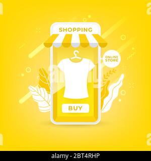 Acquisto online su applicazione mobile. Marketing e marketing digitale. Illustrazione Vettoriale