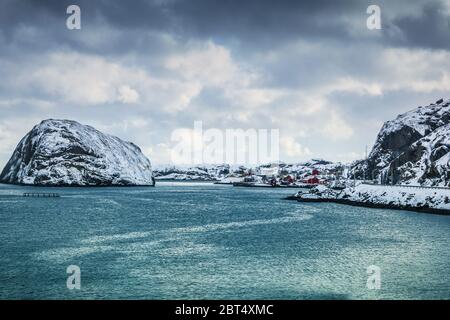 Villaggio costiero, Nusfjord, Flakstadoya, Flakstad, Lofoten, Nordland, Norvegia Foto Stock