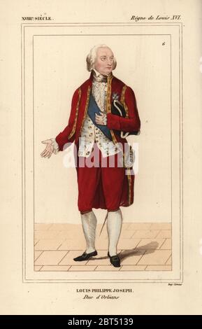 Louis Philippe Joseph, Duc d'Orleans, 1747-1793. Litografia Handcolored da Le Bibliophile Jacob aka Paul Lacroix i costumi Historiques de la France (costumi storici della Francia), Amministrazione de Librairie, Parigi, 1852. Foto Stock