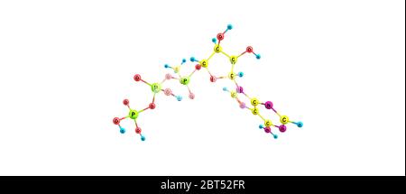 L'adenosina trifosfato o ATP è un prodotto chimico organico complesso che partecipa a molti processi. illustrazione 3d Foto Stock