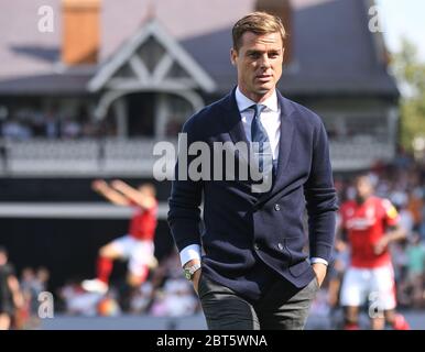 LONDRA, INGHILTERRA - 24 AGOSTO 2019: Il manager di Fulham Scott Parker ha ritratto durante il campionato EFL SkyBet del 2019/20 tra il Fulham FC e il Nottingham Forest FC al Craven Cottage. Foto Stock