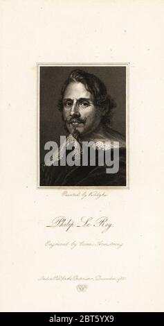 Ritratto del Barone Philippe le Roy, diplomatico fiammingo. Philip le Roy, incisione in acciaio di Cosmo Armstrong dopo un ritratto di Sir Anthony van Dyck dei ritratti di Fisiognomica di Edward Walmsley, cento personaggi illustri, John Major, Londra, 1821. Foto Stock