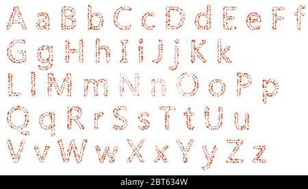 Una grande collezione di lettere dell'alfabeto inglese da petali di rosa gialla. Sfondo bianco isolato Foto Stock