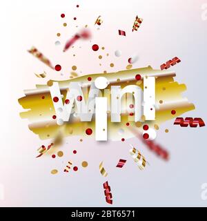 Segno vincente con confetti colorati. Carta vettoriale Illustrazione Vettoriale