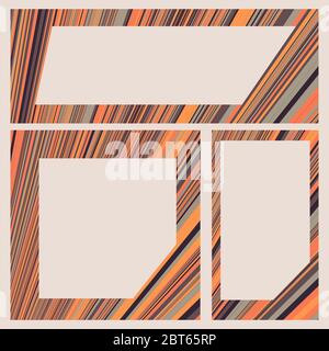 Cornice per i social media, l'intestazione del sito, il blog. Sfumature di grigio, arancione, giallo. Colori caldi e calmi. Fascio 3 in 1 - templa orizzontale, 1x1 e verticale 9x16 Illustrazione Vettoriale