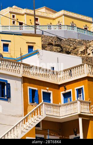 Grecia, isola di Karpathos, case nel villaggio di Olympos. Foto Stock