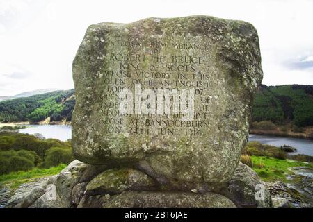 Bruces Stone, Glen Trool, vista sulla piazza, Wigtownshire Foto Stock