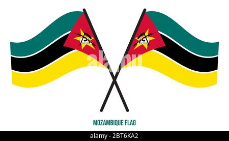 Mozambico bandiera sventola illustrazione vettoriale su sfondo bianco. Mozambico bandiera nazionale. Illustrazione Vettoriale