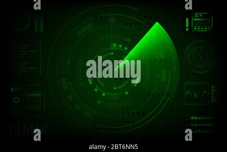 Sfondo Radar scansione concetto di ricerca astratto tecnologia sfondo, comunicazione digitale varie reti di sistema progettazione di computer. Illustrazione Vettoriale