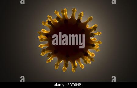 Una vista ravvicinata microscopica di una particella di coronavirus con bordi trasparenti brillanti - rendering 3D Foto Stock