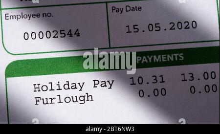 Dipendente Furlough pay Slip, maggio 2020 Foto Stock