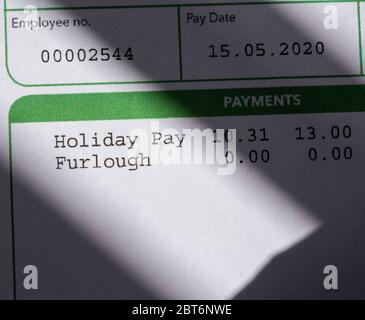 Dipendente Furlough pay Slip, maggio 2020 Foto Stock