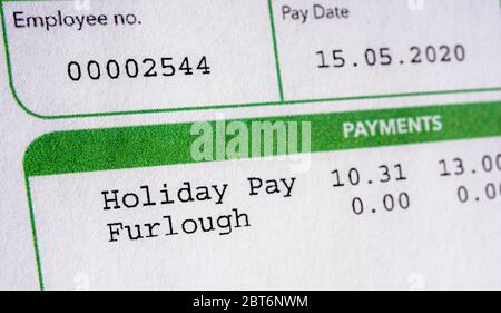 Dipendente Furlough pay Slip, maggio 2020 Foto Stock