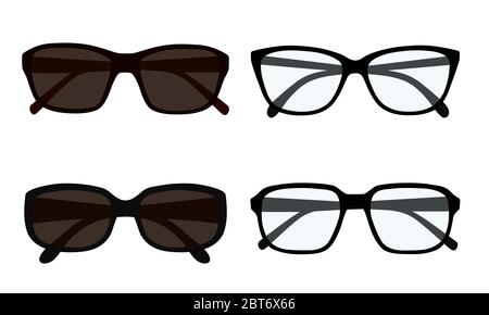 Disegno piatto illustrazione di serie di occhiali da vista e da sole isolati su sfondo bianco - vettore Illustrazione Vettoriale