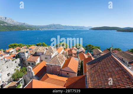 Vista da Katedrala Svetog Marka a Korcula Città, Korcula, Dalmazia, Croazia, Europa Foto Stock