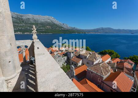 Vista da Katedrala Svetog Marka a Korcula Città, Korcula, Dalmazia, Croazia, Europa Foto Stock