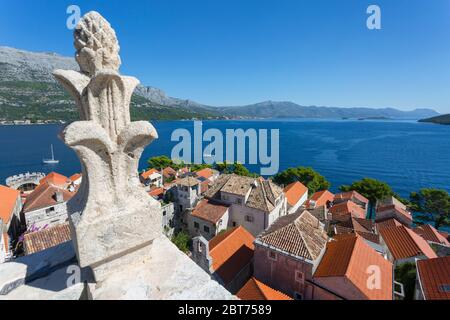 Vista da Katedrala Svetog Marka a Korcula Città, Korcula, Dalmazia, Croazia, Europa Foto Stock