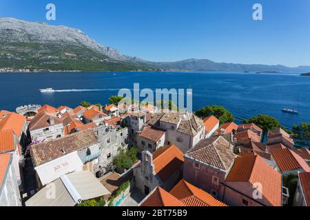 Vista da Katedrala Svetog Marka a Korcula Città, Korcula, Dalmazia, Croazia, Europa Foto Stock