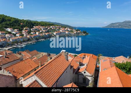 Vista da Katedrala Svetog Marka a Korcula Città, Korcula, Dalmazia, Croazia, Europa Foto Stock