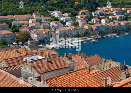 Vista da Katedrala Svetog Marka a Korcula Città, Korcula, Dalmazia, Croazia, Europa Foto Stock