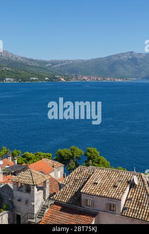 Vista da Katedrala Svetog Marka a Korcula Città, Korcula, Dalmazia, Croazia, Europa Foto Stock